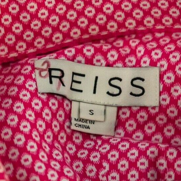 Reiss Size Small S Pink Geometric Print Collared Button Down Long Sleeve Shirt - Picture 3 of 5
